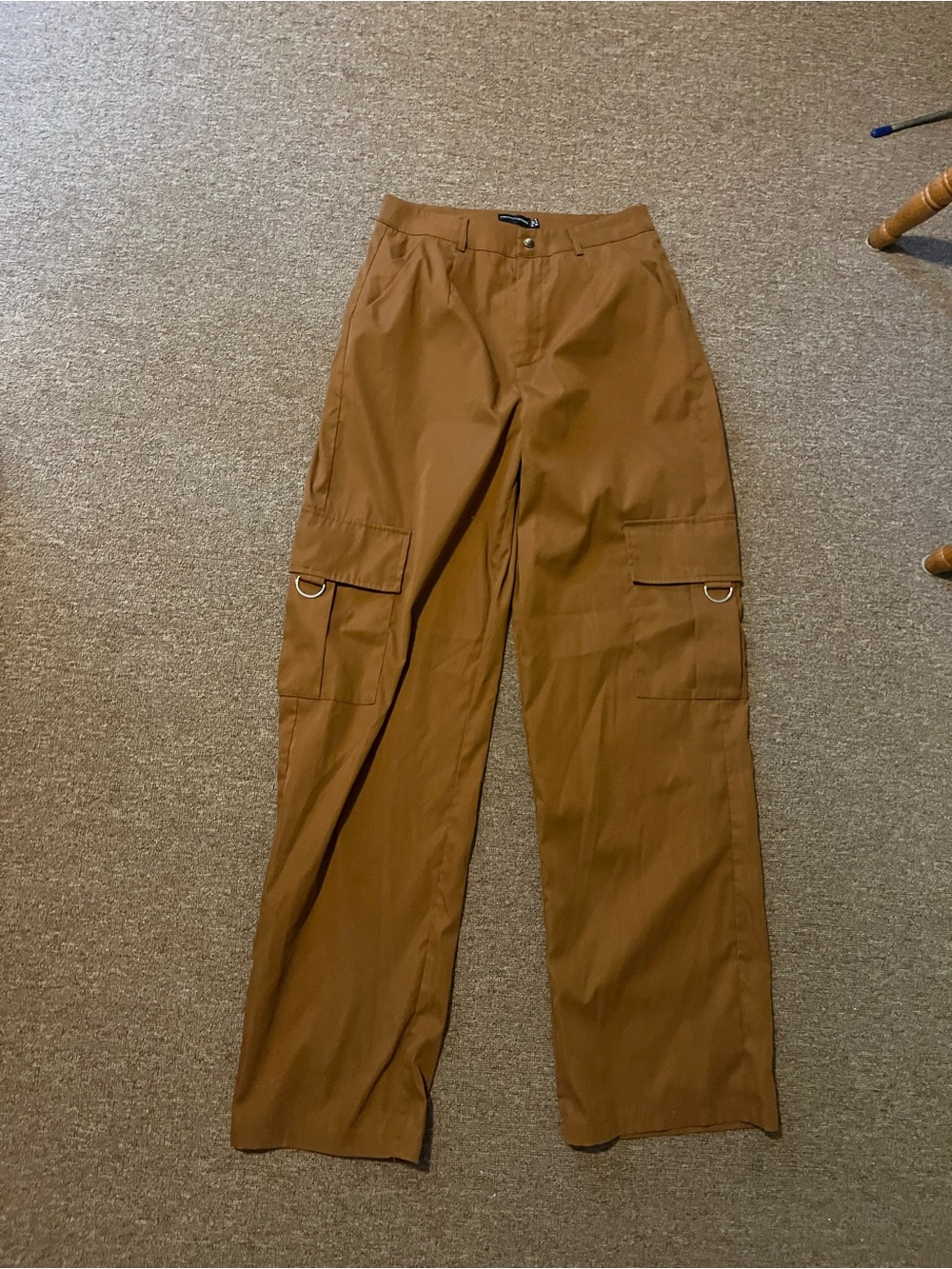 PrettyLittleThing Brown Wide-Leg Cargo Trousers with D-Ring Detail